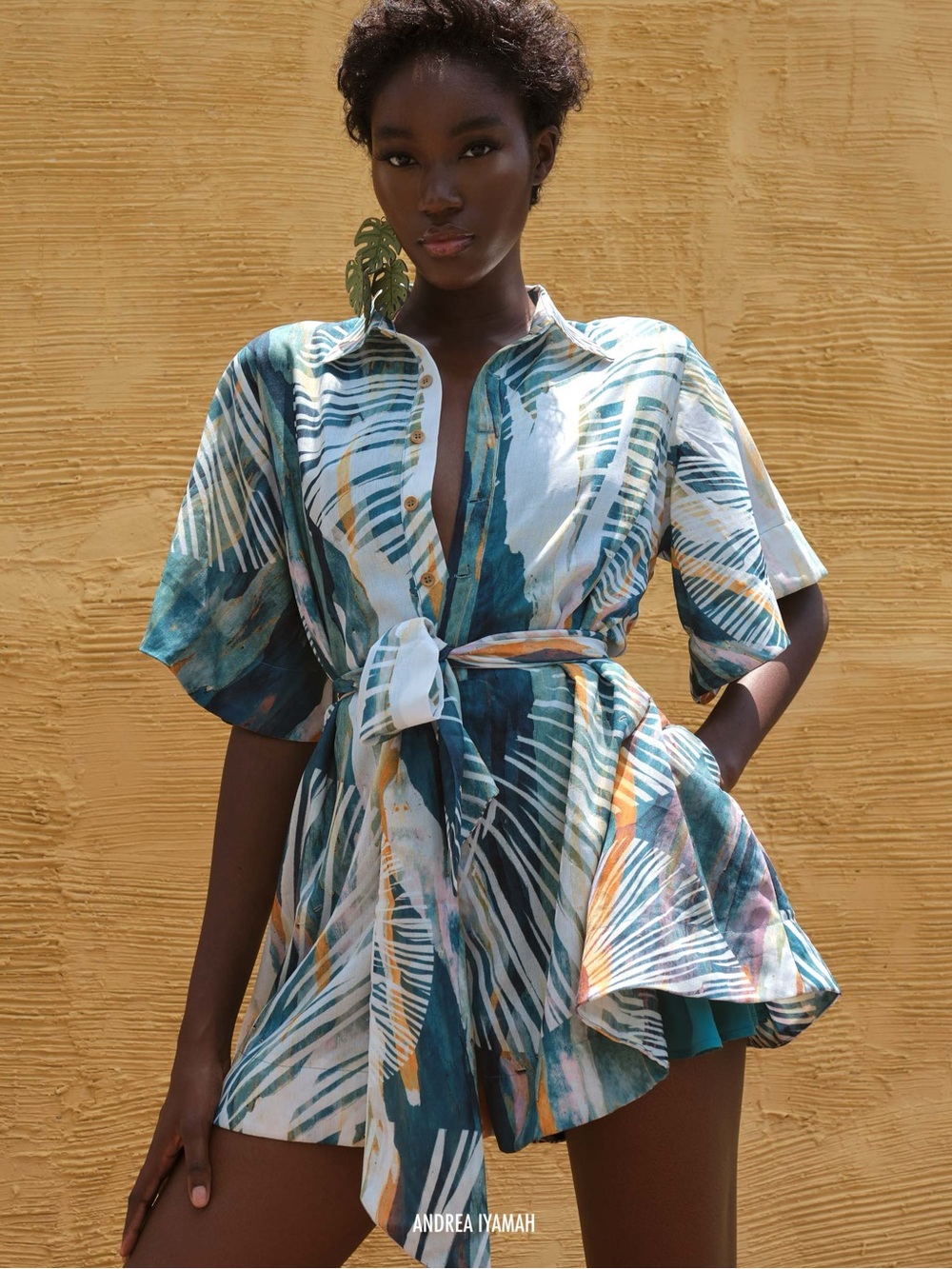 Andrea Iyamah Shanti Romper Abstract Bark Print S $380 MSRP